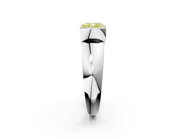 White gold Fancy Yellow Cushion  Solitaire Tension Set Diamond Ring with Wide Band