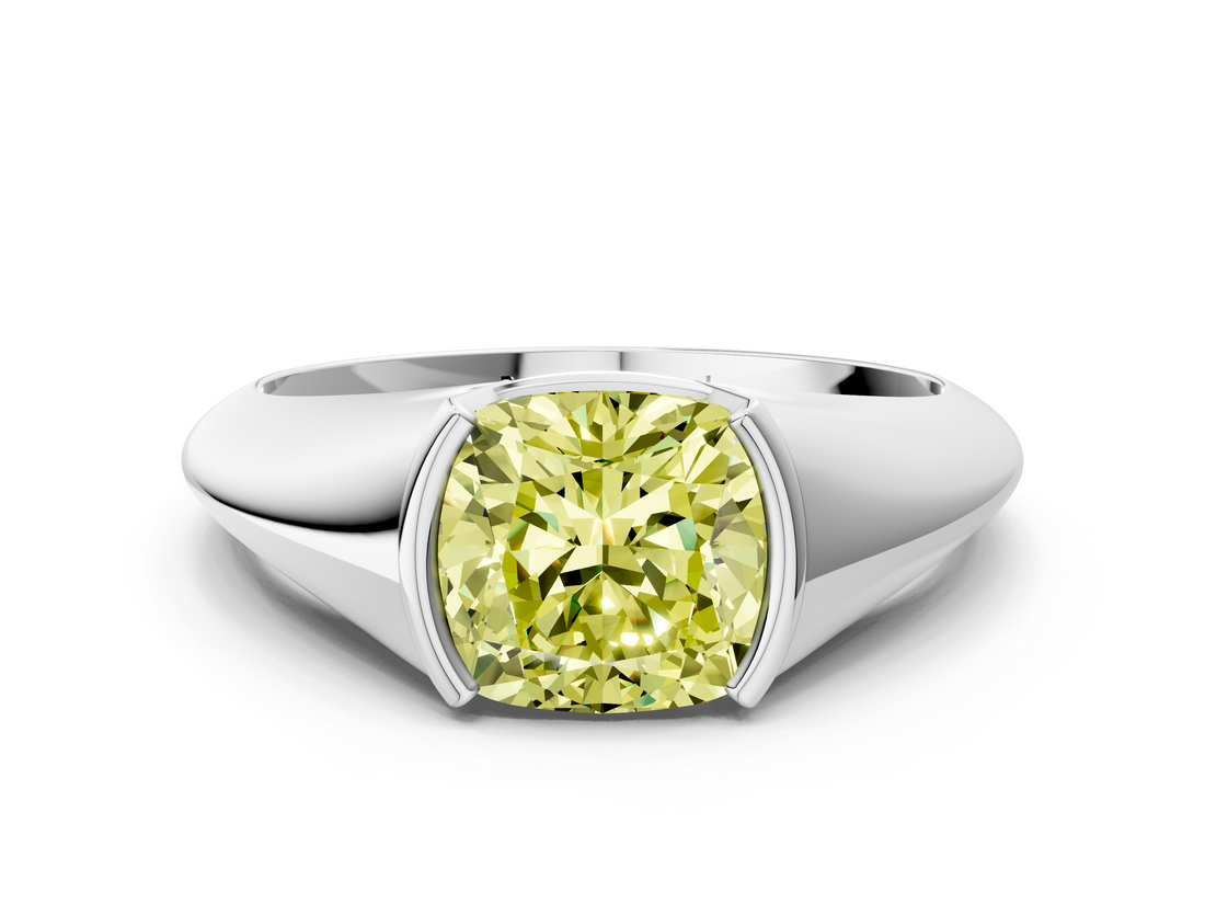 White gold Fancy Yellow Cushion  Solitaire Tension Set Diamond Ring_20