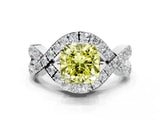 White gold Fancy Yellow Cushion  Solitaire Twist Band Pavé Diamond Engagement Ring_32