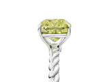 White gold Fancy Yellow Cushion  Solitaire Twist Band Ring with Four-Prong Setting_157