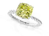 White gold Fancy Yellow Cushion  Solitaire Twist Band Ring with Four-Prong Setting_15