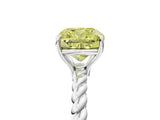 White gold Fancy Yellow Cushion  Solitaire Twist Band Ring with Four-Prong Setting_89
