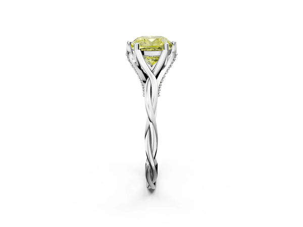 White gold Fancy Yellow Cushion  Solitaire Twist Band Six-Prong Setting