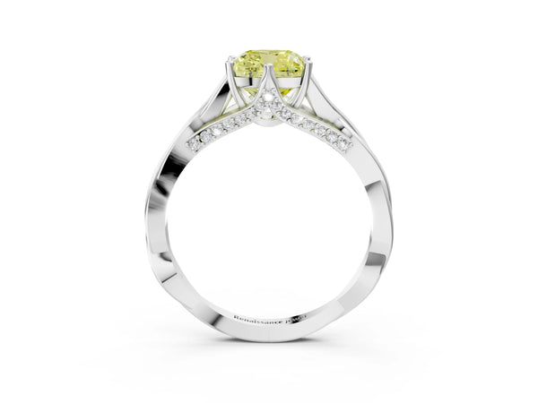 White gold Fancy Yellow Cushion  Solitaire Twist Band Six-Prong Setting