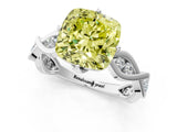 White gold Fancy Yellow Cushion  Solitaire Twist Band with Leaf Prong Setting 2
