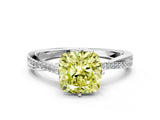 White gold Fancy Yellow Cushion  Solitaire Twist Band with Pavé Diamonds and Four-Prong Setting_96