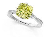 White gold Fancy Yellow Cushion  Solitaire Twist Band with Pavé Diamonds and Four-Prong Setting_97