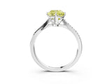 White gold Fancy Yellow Cushion  Solitaire Twist Band with Pavé Diamonds and Four-Prong Setting_99