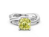 White gold Fancy Yellow Cushion  Solitaire Twist Band with Pave Prong Setting_76