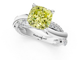 White gold Fancy Yellow Cushion  Solitaire Twist Band with Pave Prong Setting_77