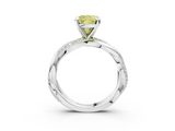 White gold Fancy Yellow Cushion  Solitaire Twist Band with Pave Prong Setting_79