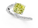 White gold Fancy Yellow Cushion  Solitaire Twist Band with Pave Set Diamonds and Four-Prong Setting_148