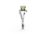 White gold Fancy Yellow Cushion  Solitaire Twist Band with Pave Set Diamonds and Four-Prong Setting_150
