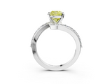 White gold Fancy Yellow Cushion  Solitaire Twist Band with Pave Set Diamonds and Four-Prong Setting_151