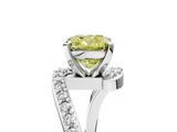 White gold Fancy Yellow Cushion  Solitaire Twist Band with Pave Set Diamonds and Four-Prong Setting_153