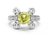 White gold Fancy Yellow Cushion  Solitaire Twisted Band Scroll Prong Ring_3