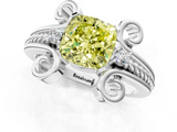 White gold Fancy Yellow Cushion  Solitaire Twisted Band Scroll Prong Ring_4