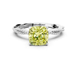 White gold Fancy Yellow Cushion  Solitaire Twisted Band with Bead Prong Setting_311