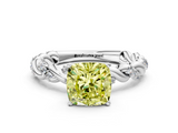 White gold Fancy Yellow Cushion  Solitaire Twisted Band with Pavé Accents and Four-Prong Setting_3