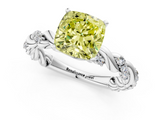 White gold Fancy Yellow Cushion  Solitaire Twisted Band with Pavé Accents and Four-Prong Setting_4