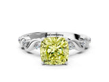 White gold Fancy Yellow Cushion  Solitaire Twisted Band with Prong Setting 1
