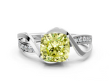White gold Fancy Yellow Cushion  Solitaire Twisted Band with Prong Setting_3