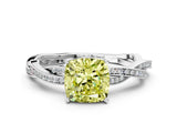 White gold Fancy Yellow Cushion  Solitaire Twisted Pave Diamond Ring with Four-Prong Setting_24