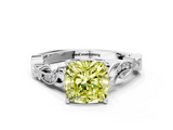 White gold Fancy Yellow Cushion  Solitaire Vine Band with Milgrain Prong Setting_3