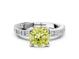 White gold Fancy Yellow Cushion  Solitaire with Pavé Band and Four-Prong Setting_312