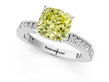 White gold Fancy Yellow Cushion  Solitaire with Pavé Band and Four-Prong Setting_313