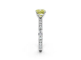 White gold Fancy Yellow Cushion  Solitaire with Pavé Band and Four-Prong Setting_314