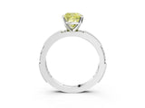 White gold Fancy Yellow Cushion  Solitaire with Pavé Band and Four-Prong Setting_315