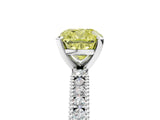 White gold Fancy Yellow Cushion  Solitaire with Pavé Band and Four-Prong Setting_317