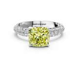 White gold Fancy Yellow Cushion  Solitaire with Pave Band and Four-Prong Setting_3