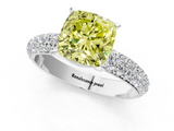 White gold Fancy Yellow Cushion  Solitaire with Pave Band and Four-Prong Setting_4