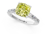White gold Fancy Yellow Cushion  Solitaire with Side Baguettes and Channel Set Band_42