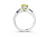 White gold Fancy Yellow Cushion  Solitaire with Tapered Baguette Side Stones on a Classic Band with Four-Prong Setting_96