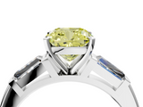 White gold Fancy Yellow Cushion  Solitaire with Tapered Baguette Side Stones on a Classic Band with Four-Prong Setting_97