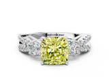 White gold Fancy Yellow Cushion  Three-Stone Diamond Ring with Pavé Split Shank and Four-Prong Setting_44