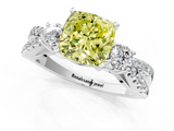 White gold Fancy Yellow Cushion  Three-Stone Diamond Ring with Pavé Split Shank and Four-Prong Setting_46