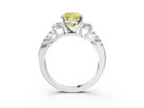White gold Fancy Yellow Cushion  Three-Stone Diamond Ring with Pavé Split Shank and Four-Prong Setting_47