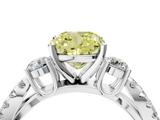 White gold Fancy Yellow Cushion  Three-Stone Diamond Ring with Pavé Split Shank and Four-Prong Setting_49