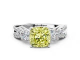 White gold Fancy Yellow Cushion  Three-Stone Diamond Ring with Pavé Split Shank and Four-Prong Setting_51
