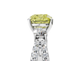 White gold Fancy Yellow Cushion  Three-Stone Diamond Ring with Pavé Split Shank and Four-Prong Setting_55