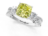White gold Fancy Yellow Cushion  Three-Stone Diamond Ring with Pavé Split Shank and Four-Prong Setting_57