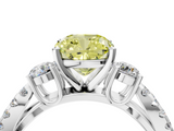 White gold Fancy Yellow Cushion  Three-Stone Diamond Ring with Pavé Split Shank and Four-Prong Setting_60