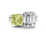 White gold Fancy Yellow Cushion  and Emerald Cut Toi Moi Ring with Prong Setting_44