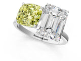 White gold Fancy Yellow Cushion  and Emerald Cut Toi Moi Ring with Prong Setting_46