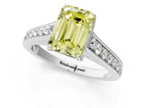 White gold Fancy Yellow Emerald  Brilliant Cut Diamond Engagement Ring with Pavé Band and Four-Prong Setting_49