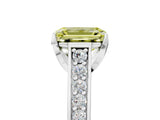 White gold Fancy Yellow Emerald  Brilliant Cut Diamond Engagement Ring with Pavé Band and Four-Prong Setting_53